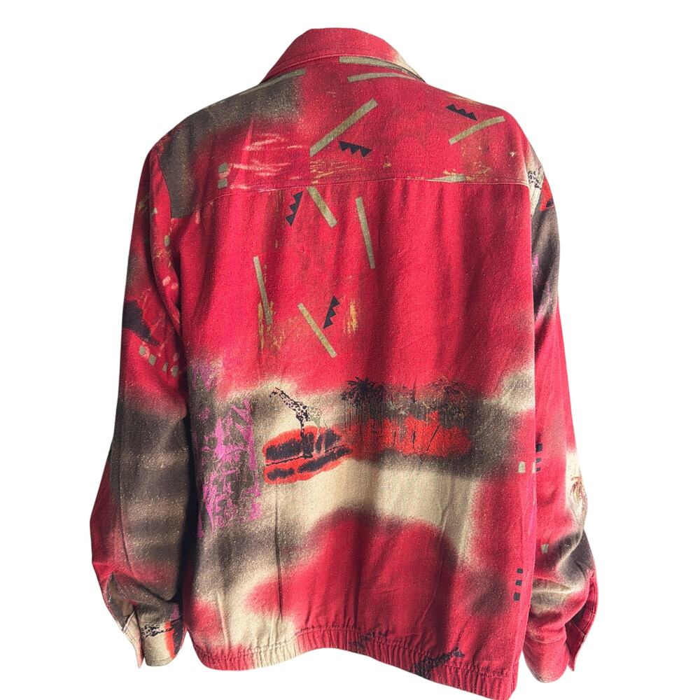 Vintage Oleg Cassini Safari Jacket Giraffe Palm Tree Desert Sunset Women Medium - Picture 6 of 6